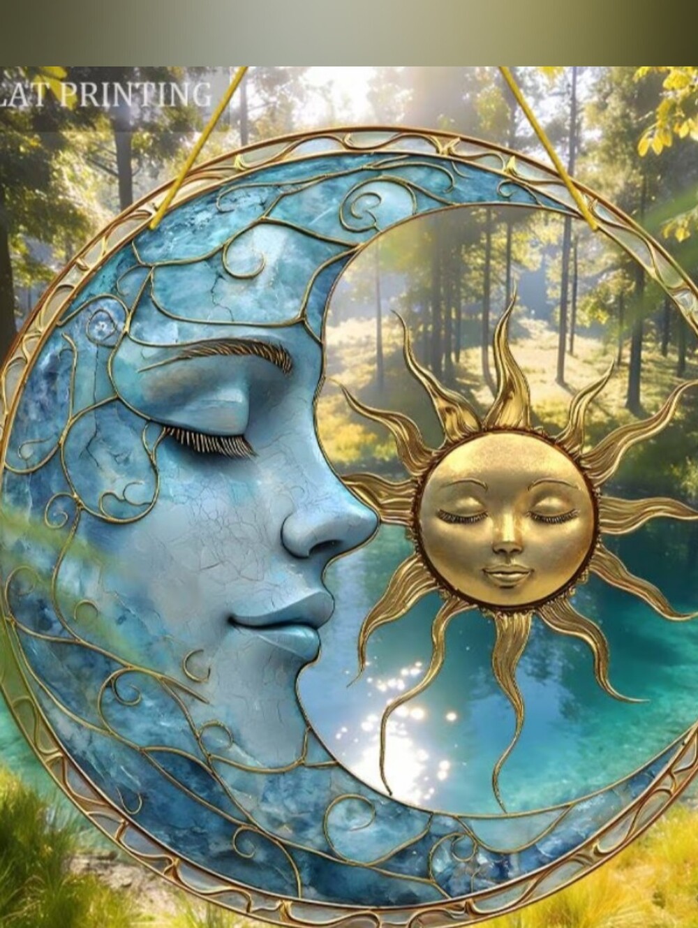 Blue Crescent Moon with Gold Sun Wall Sculpture - Serene Home Art. Acrylic Made. - Picture 2 of 7